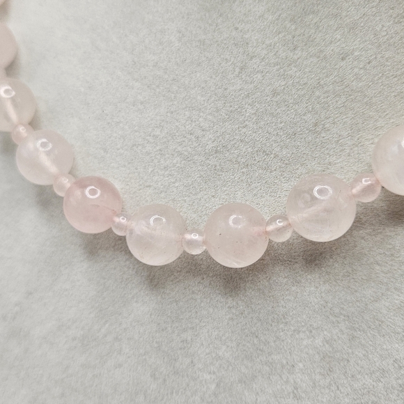 VINTAGE Genuine Rose Quartz Pink Alternating Round Beaded Strand 29" Necklace - Picture 5 of 7